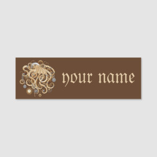 Octopus Steampunk Retro Mechanical Fantasy Name Tag
