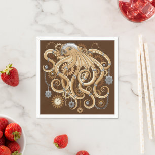 Octopus Steampunk Retro Mechanical Fantasy Napkin