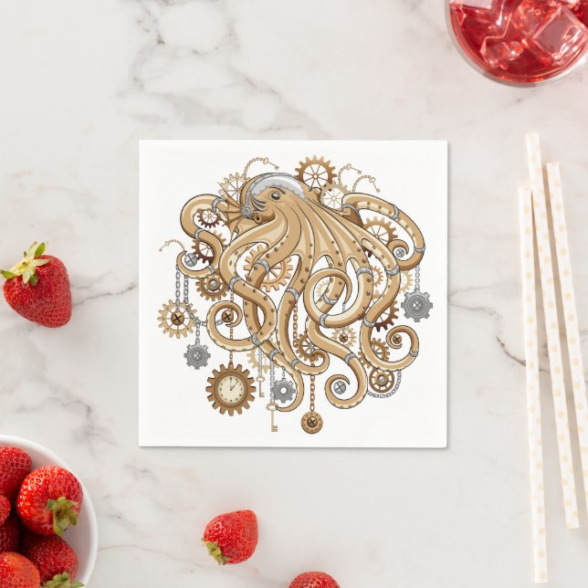 Octopus Steampunk Retro Mechanical Fantasy Napkin (Insitu)