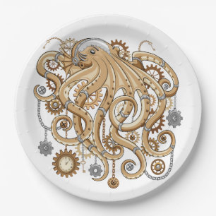 Octopus Steampunk Retro Mechanical Fantasy Paper Plate