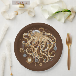 Octopus Steampunk Retro Mechanical Fantasy Paper Plate