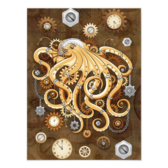 Octopus Steampunk Retro Mechanical Fantasy Photo Print (Front)