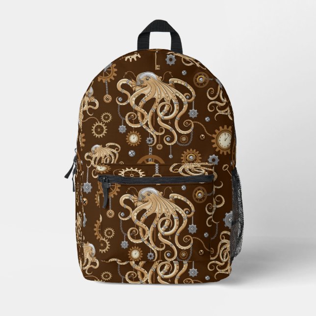 Octopus Steampunk Retro Mechanical Fantasy Printed Backpack (Front)