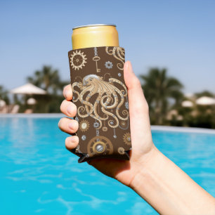 Octopus Steampunk Retro Mechanical Fantasy Seltzer Can Cooler