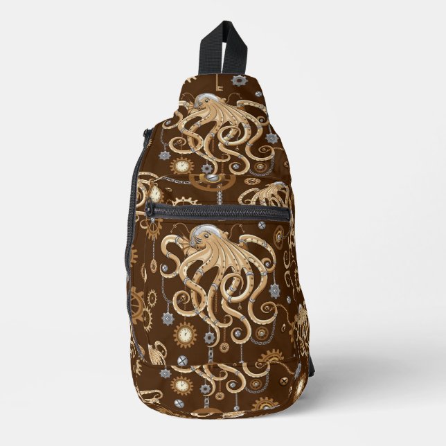 Octopus Steampunk Retro Mechanical Fantasy Sling Bag (Front)