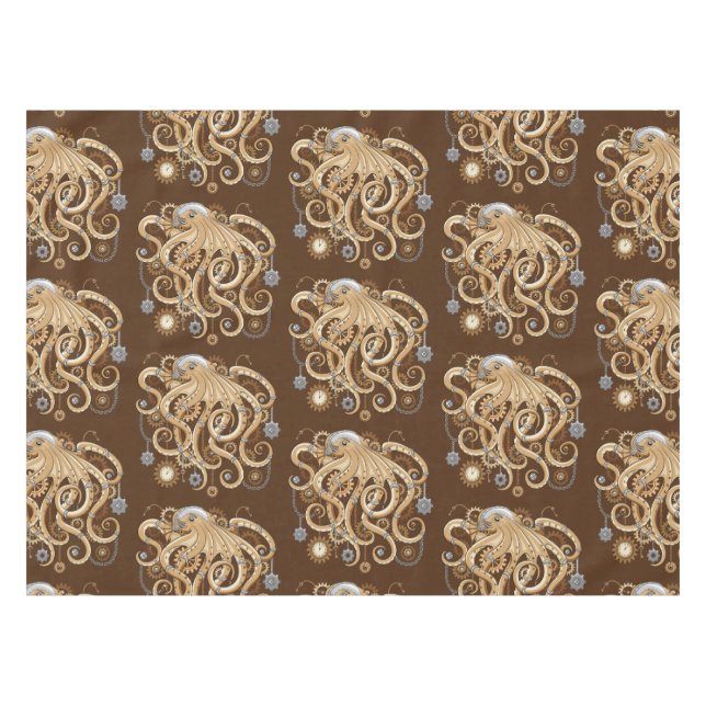 Octopus Steampunk Retro Mechanical Fantasy Tablecloth (Front (Horizontal))