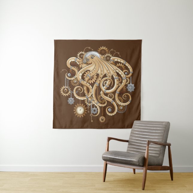 Octopus Steampunk Retro Mechanical Fantasy Tapestry (In Situ)