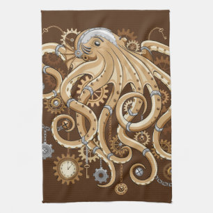 Octopus Steampunk Retro Mechanical Fantasy Tea Towel