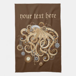 Octopus Steampunk Retro Mechanical Fantasy Tea Towel