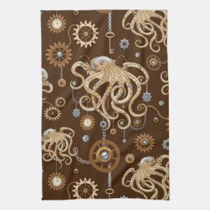 Octopus Steampunk Retro Mechanical Fantasy Tea Towel