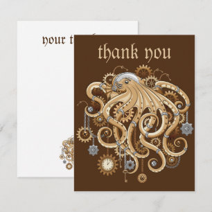 Octopus Steampunk Retro Mechanical Fantasy Thank You Card