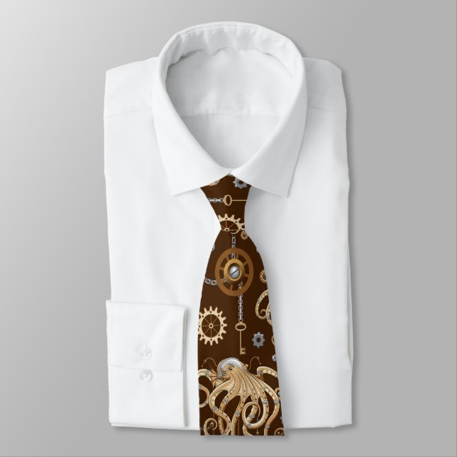Octopus Steampunk Retro Mechanical Fantasy Tie (Tied)