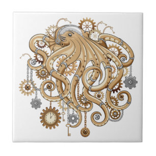 Octopus Steampunk Retro Mechanical Fantasy Tile