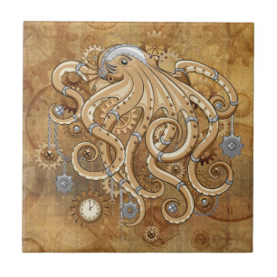 Octopus Steampunk Retro Mechanical Fantasy Tile