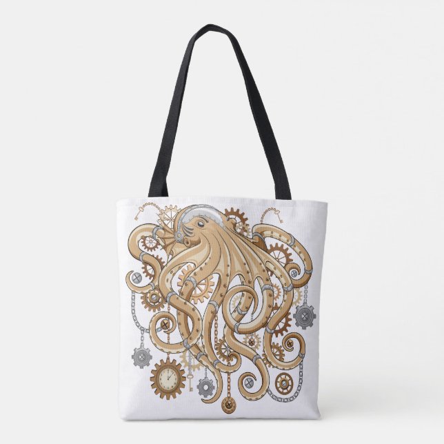 Octopus Steampunk Retro Mechanical Fantasy Tote Bag (Back)