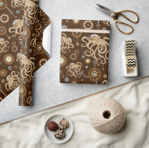 Octopus Steampunk Retro Mechanical Fantasy Wrapping Paper