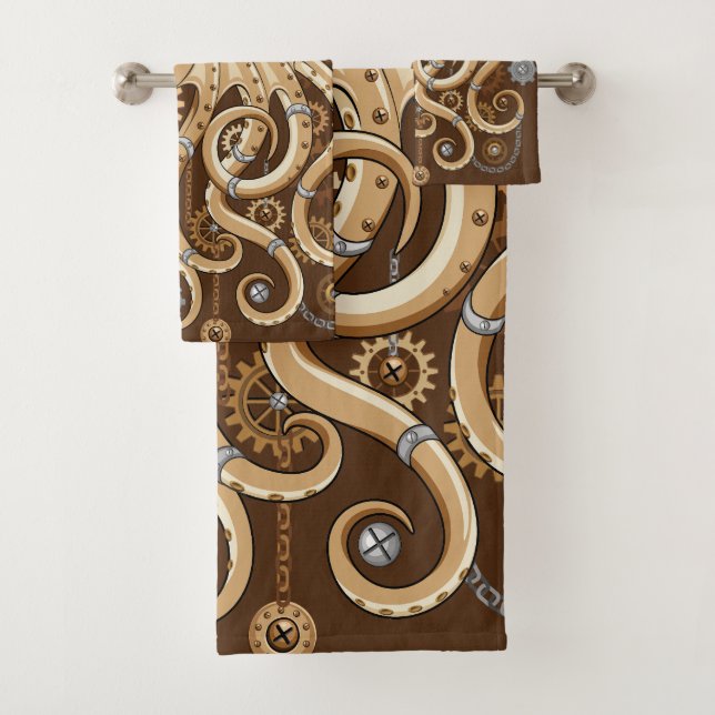 Octopus Steampunk Surreal Retro Style Machine  Bath Towel Set (Insitu)