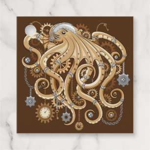 Octopus Steampunk Surreal Retro Style Machine Favour Tags