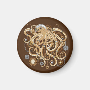 Octopus Steampunk Surreal Retro Style Machine Magnet