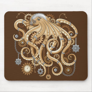 Octopus Steampunk Surreal Retro Style Machine Mouse Mat