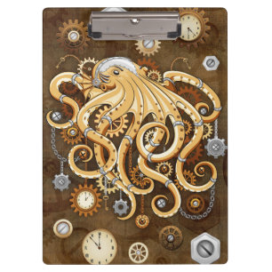 Octopus Steampunk Surreal Retro Style Machine Note Clipboard