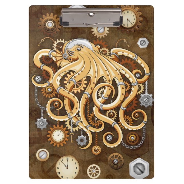Octopus Steampunk Surreal Retro Style Machine Note Clipboard (Front)