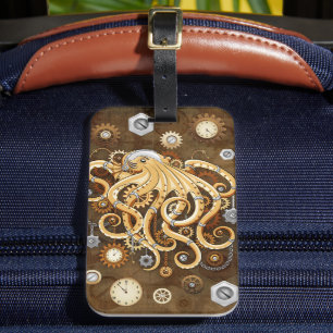 Octopus Steampunk Surreal Retro Style Machine Note Luggage Tag