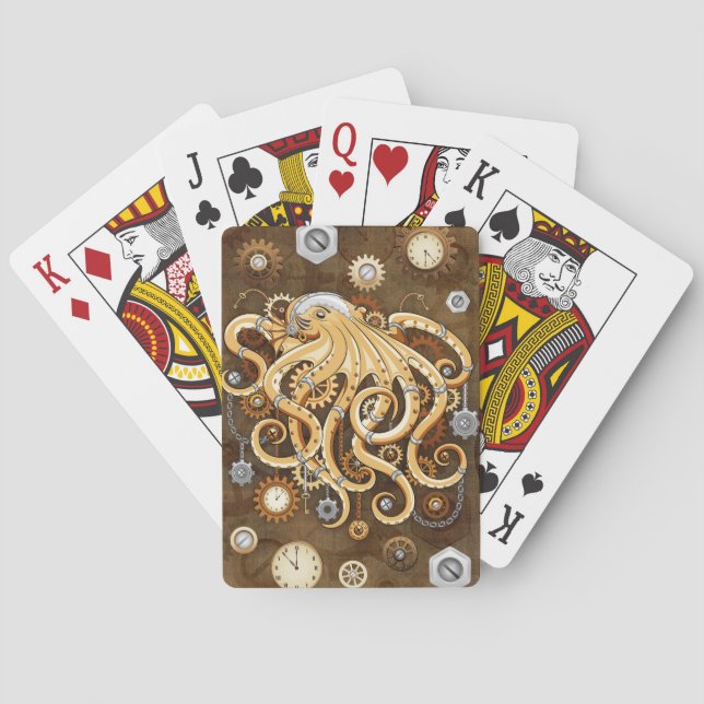 Octopus Steampunk Surreal Retro Style Machine Playing Cards (Back)