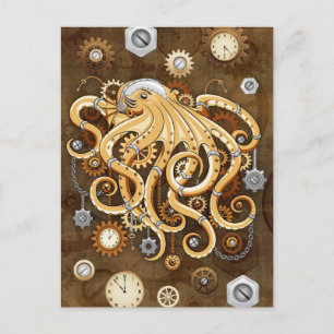 Octopus Steampunk Surreal Retro Style Machine Postcard