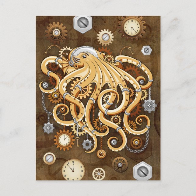 Octopus Steampunk Surreal Retro Style Machine  Postcard (Front)