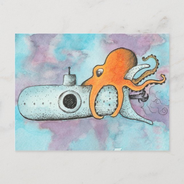 Octopus & Submarine Postcard (Front)
