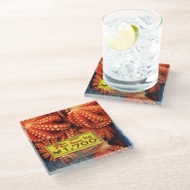 Octopus Tako たこ Tsukiji Fish Market, Tokyo, Japan Glass Coaster (Angled)