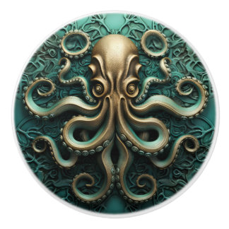 Octopus Teal and Copper Marine Life Aquatic Ceramic Knob