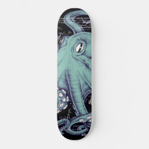Octopus Teal vintage map Ink Skateboard