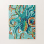 Octopus Teal Vintage Map Watercolor