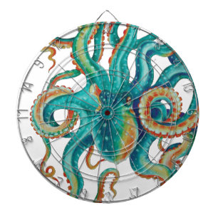 Octopus Teal Watercolor Tentacles Watercolor Dartboard