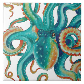 Octopus Teal Watercolor Tentacles Watercolor Tile