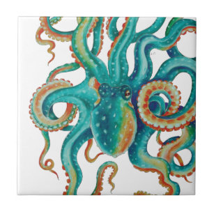 Octopus Teal Watercolor Tentacles Watercolor Tile
