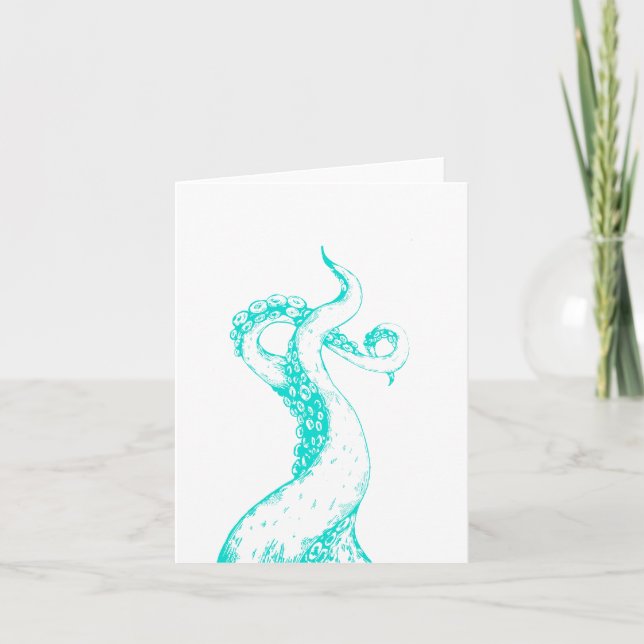 octopus tentacles aqua blank folded card (Front)