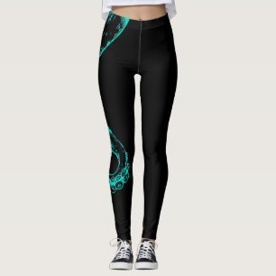 octopus tentacles aqua on black leggings