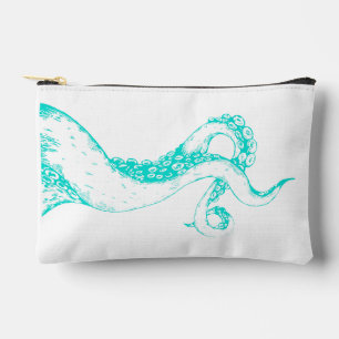 octopus tentacles aqua on white pouch