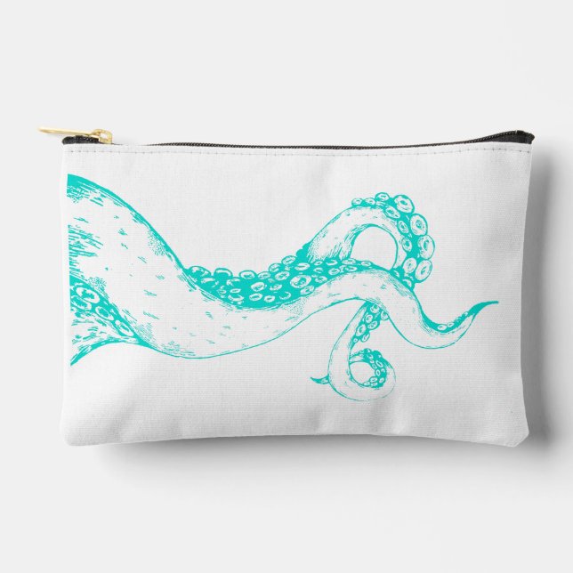 octopus tentacles aqua on white pouch (Front)