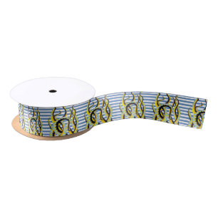 Octopus Tentacles Blue Stripes Satin Ribbon