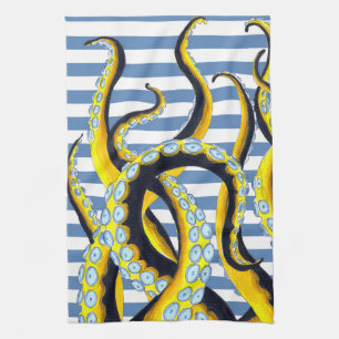 Octopus Tentacles Blue Stripes Tea Towel