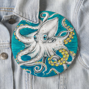 Octopus Tentacles Green teal ink 6 Cm Round Badge