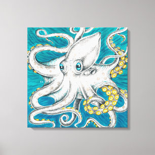 Octopus Tentacles Green teal ink Canvas Print