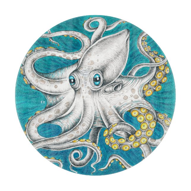 Octopus Tentacles Green teal ink Cutting Board (Front)