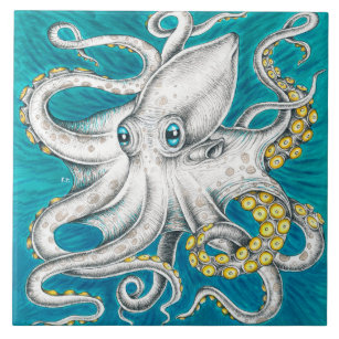 Octopus Tentacles Green teal ink Tile