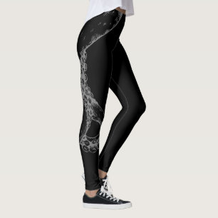 octopus tentacles grey on black leggings