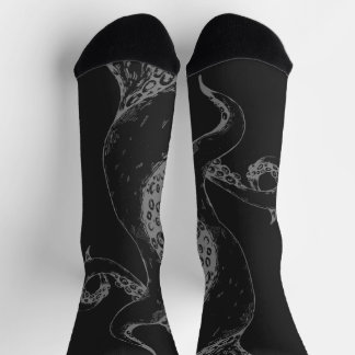 octopus tentacles grey on black socks